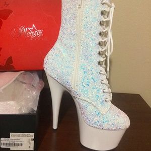 Pleaser White Glitter Neon 7” Boots fits Size 7